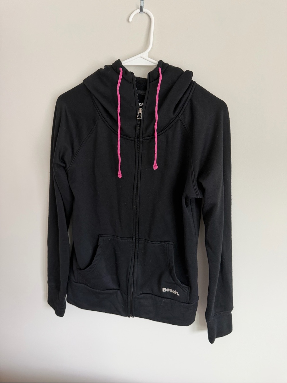 Bench Black Zip Hoodie with Pink Drawstrings